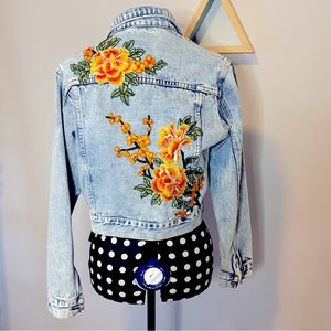 Upcycled embroidered crop jean jacket